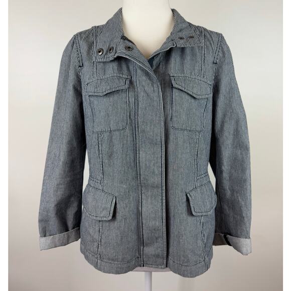 Talbots Women Railroad Stripe Utility Jacket Sz 8P Neutral Layers Casual Classic - Picture 1 of 14